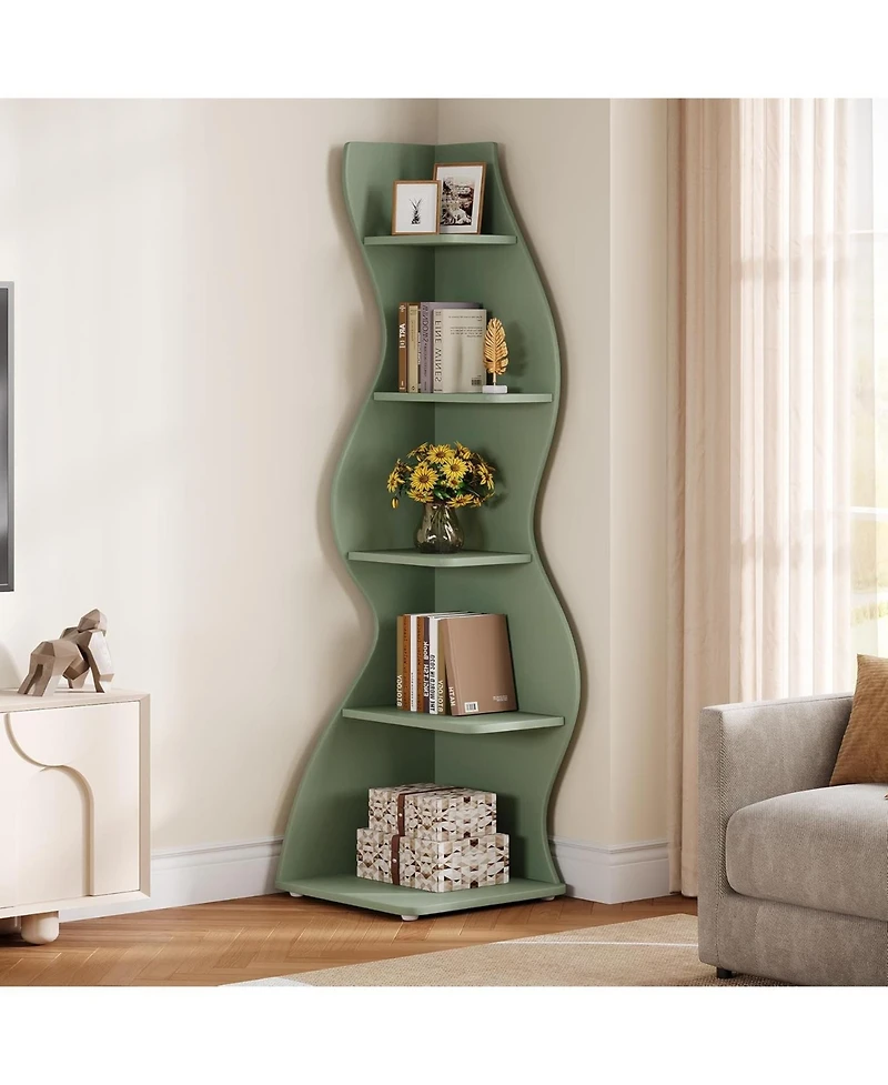 Tribesigns 5-Tier Wavy Corner Bookshelf with Curved Design