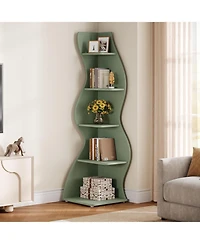 Tribesigns 5-Tier Wavy Corner Bookshelf with Curved Design