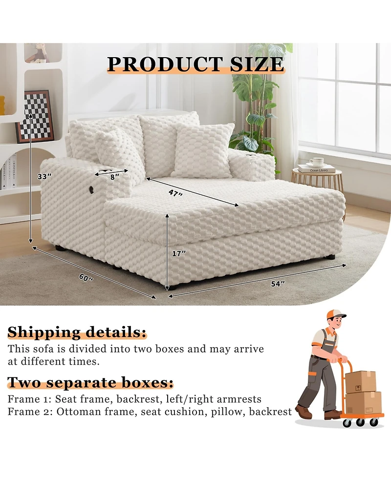 homfan 60" Cozy Reading Chair: Soft upholstered chair with armrests and pillows, converts to a sleeper sofa bed. Perfect for small spaces.
