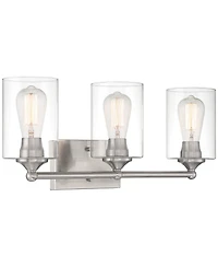 360 Lighting Billings Modern Wall Light Brushed Nickel Hardwired 24" 3-Light Fixture Clear Glass Cylinder Shades for Bedroom Bathroom House