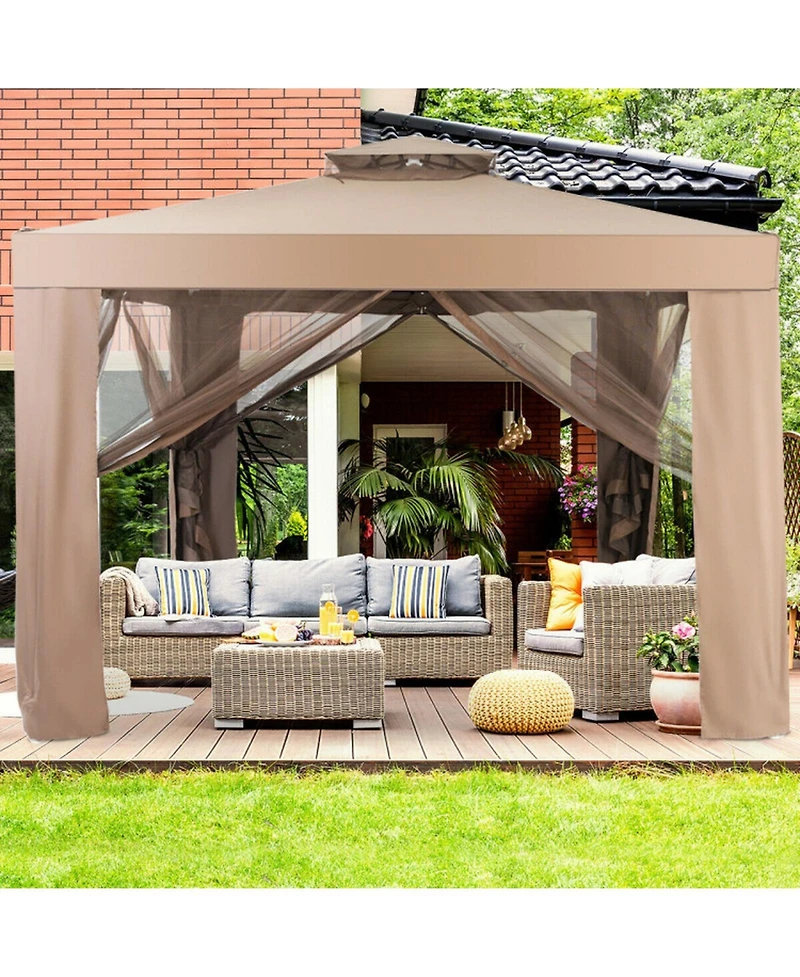 Gouun 10 x 10 feet Patio Gazebo with Mosquito Netting and Double Roof