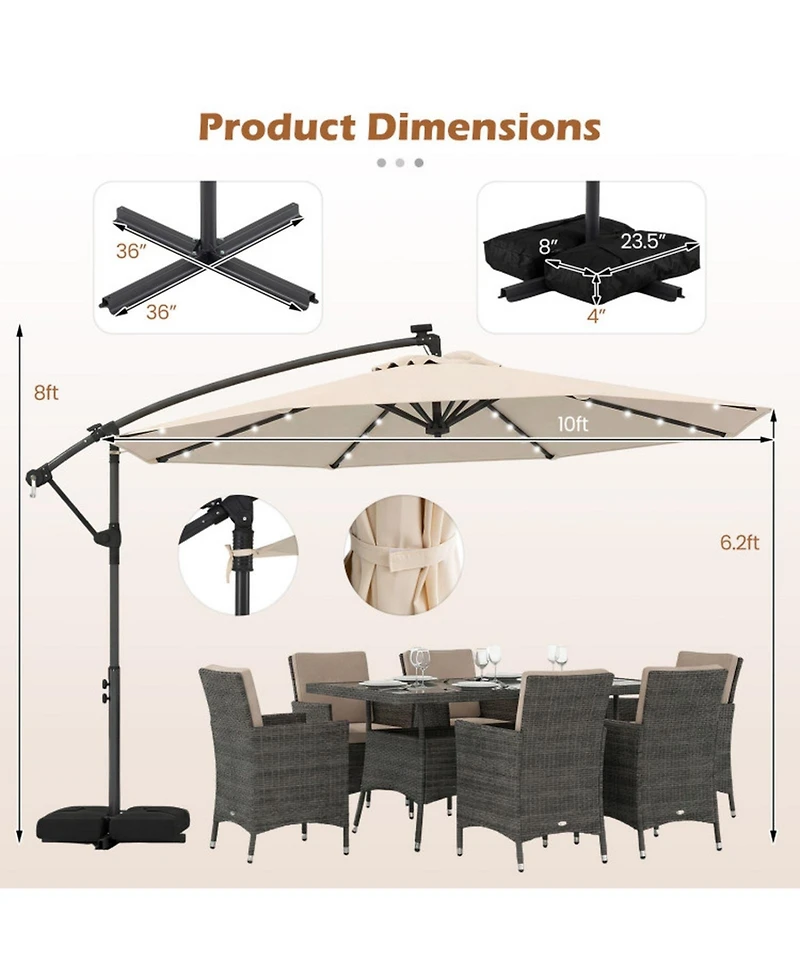 Gouun 10 Feet Solar Led Offset Cantilever Market Umbrella