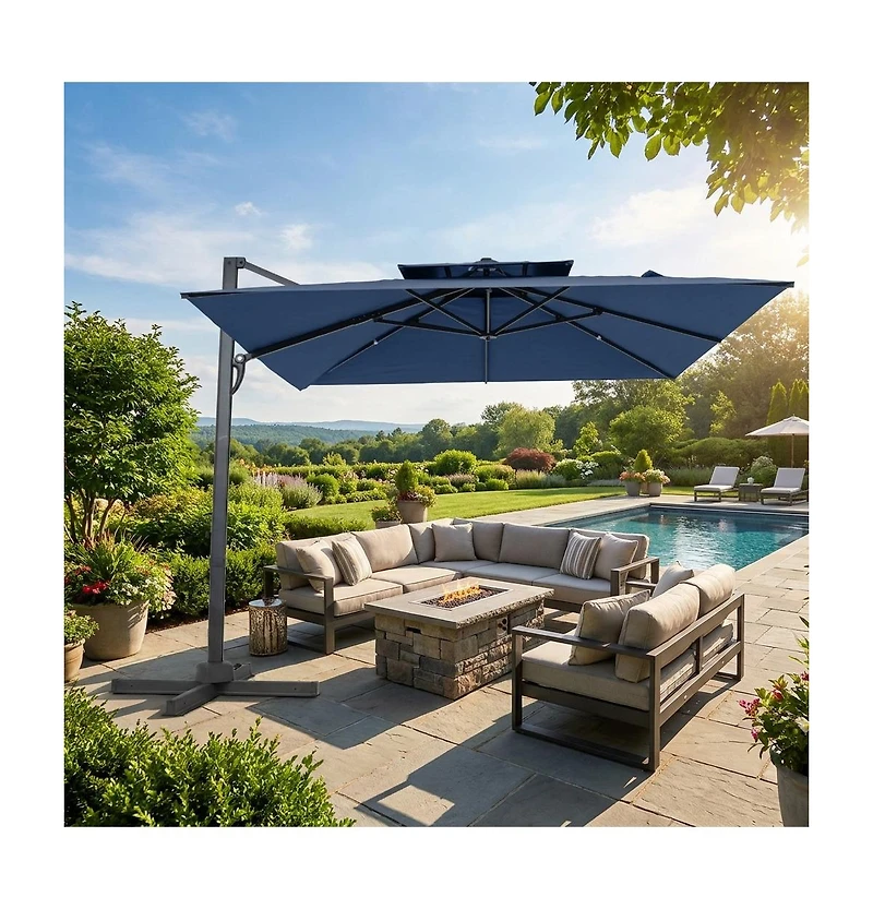 Gouun 10 Feet Cantilever Patio Umbrella with 360 Rotation and 8 Ribs