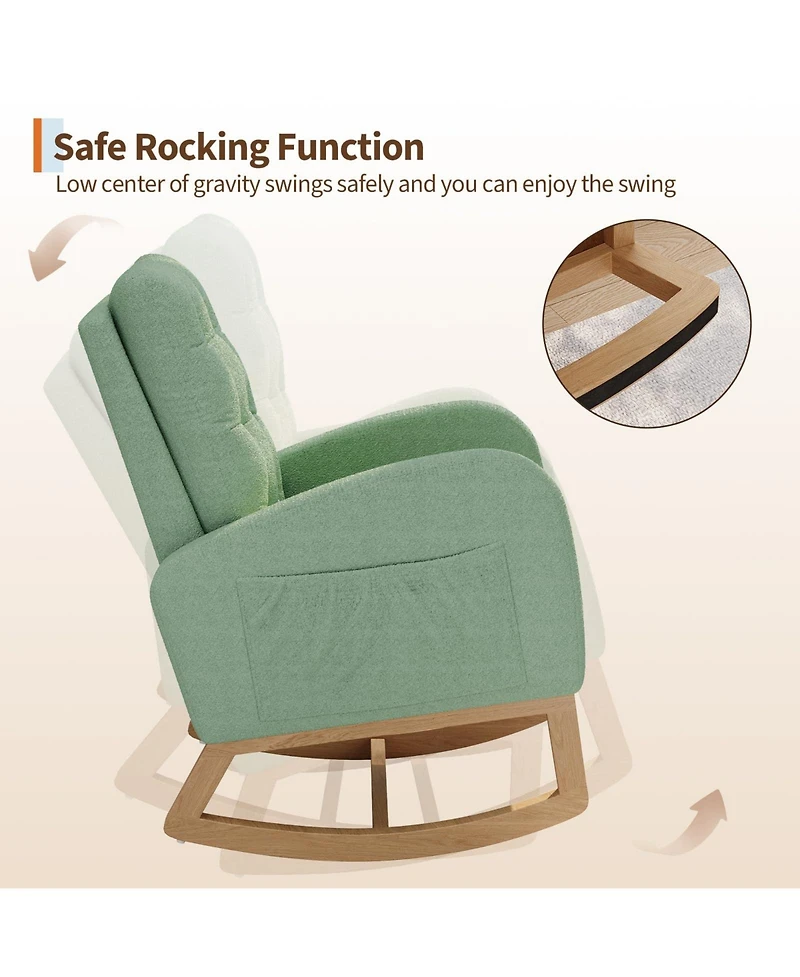 homfan Nursing Rocking Chair with Footrest for Nursery, Upholstered Glider Rocker High Backrest, Wood Base Comfortable Lounge