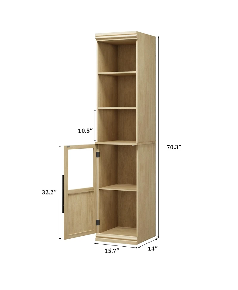 homfan Tall Bathroom Cabinet with Glass Door and Open Shelves, Narrow Storage for Bathroom, Living Room, Kitchen