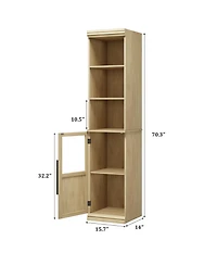 homfan Tall Bathroom Cabinet with Glass Door and Open Shelves, Narrow Storage for Bathroom, Living Room, Kitchen