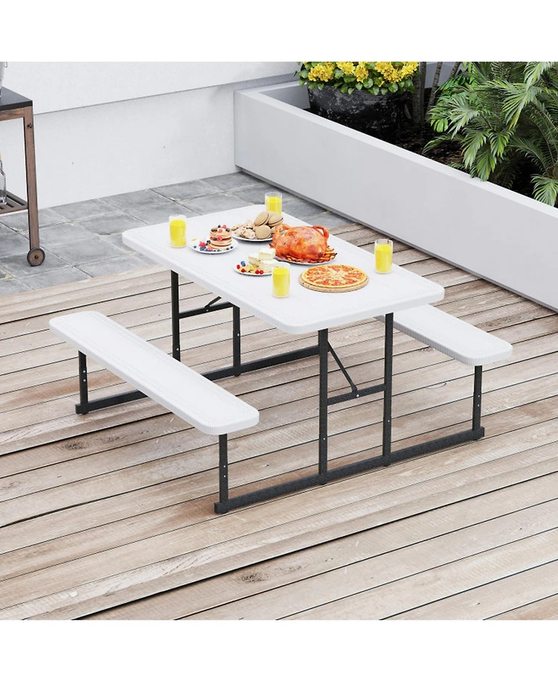 Gouun Outdoor Hdpe Picnic Table and Bench Set for 2-4 People with Umbrella Hole