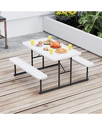 Gouun Outdoor Hdpe Picnic Table and Bench Set for 2-4 People with Umbrella Hole