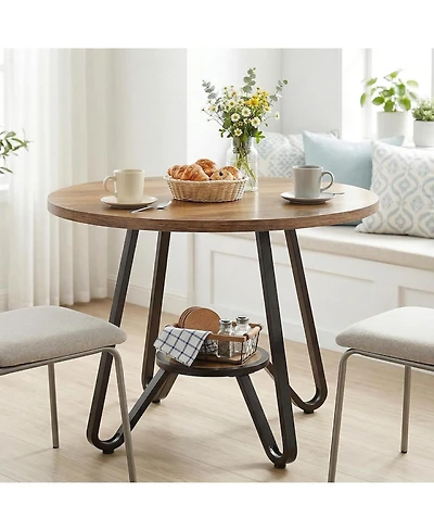 Tribesigns 31.5" Round Dining Table for 2-4: Compact wood table with double shelves. Farmhouse kitchen table for dining room, small space