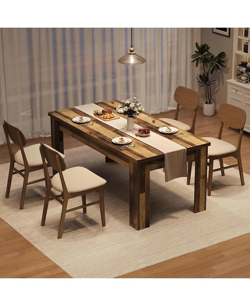 homfan 63" Heavy Duty Farmhouse Dining Table, 1.18" Thick Top, Seats 4-6, Rustic 300 lbs