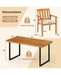 Gouun 7 Piece Acacia Wood Patio Dining Set with Table, 6 Armchairs and U-Shaped Metal Base