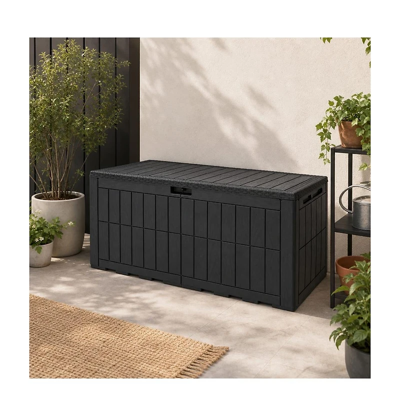 Gouun 120 Gal Outdoor Deck Box with Lid Handles and Bench Seating for 3 Adults