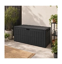 Gouun 120 Gal Outdoor Deck Box with Lid Handles and Bench Seating for 3 Adults