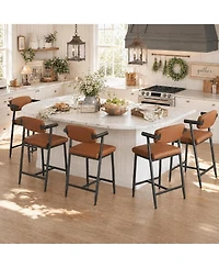 homfan Set of 6 Faux Leather Counter Height Bar Stools with Arms and Back, 400 lb Capacity
