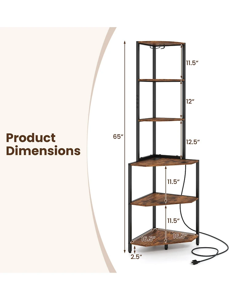 Costway 6-Tier Corner Shelf with Charging Station Ambience Light Stemware Rack