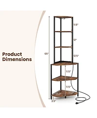 Costway 6-Tier Corner Shelf with Charging Station Ambience Light Stemware Rack