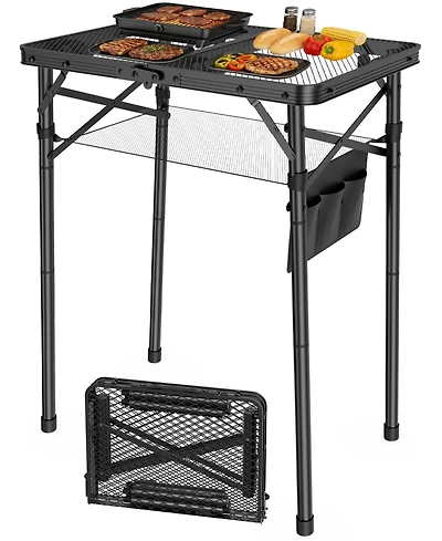 Piscifun Adjustable Height Folding Camping Table Portable Grill Prep Station With Mesh Storage