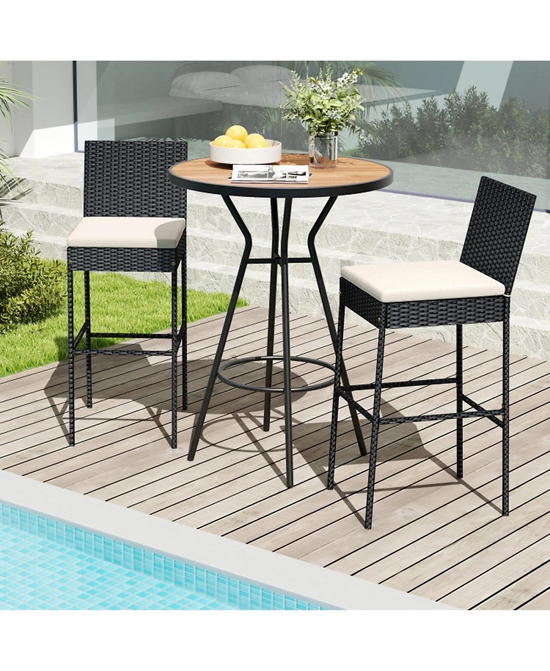 Gouun Set of 4 Outdoor Pe Wicker Patio Bar Stools with Backrest, Footrest and Seat Cushions