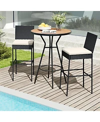 Gouun Set of 4 Outdoor Pe Wicker Patio Bar Stools with Backrest, Footrest and Seat Cushions