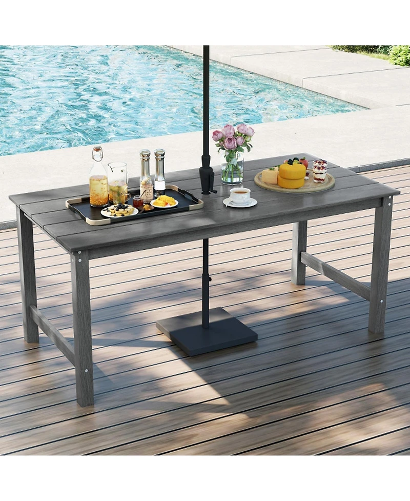 Gouun 3 Piece Outdoor Patio Dining Set with 67 in Hdpe Table and 2 Backless Benches, Umbrella Hole