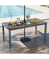 Gouun 3 Piece Outdoor Patio Dining Set with 67 in Hdpe Table and 2 Backless Benches, Umbrella Hole