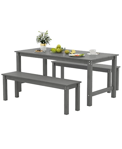 Gouun 3 Piece Outdoor Patio Dining Set with 67 in Hdpe Table and 2 Backless Benches, Umbrella Hole