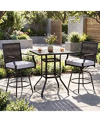 Gouun 3-Piece Outdoor Swivel Bar Set with High-Top Rattan Table and Cushioned Stools