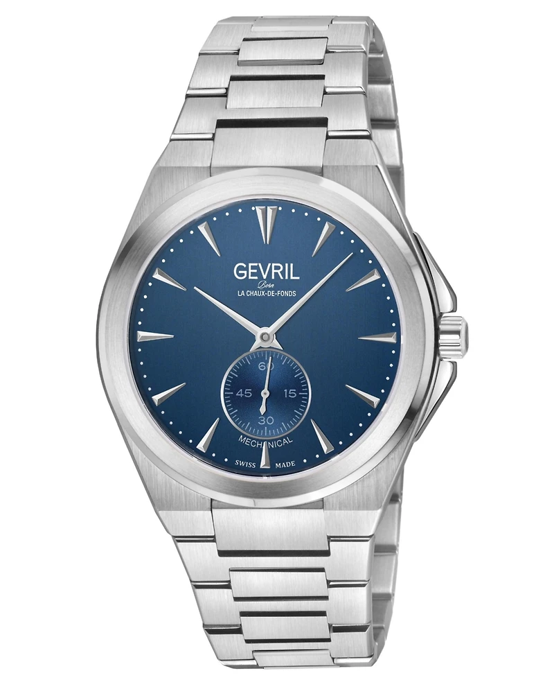 Gevril Men's Swiss Made Montauk Swiss Mechanical Silver Stainless Steel Bracelet Watch