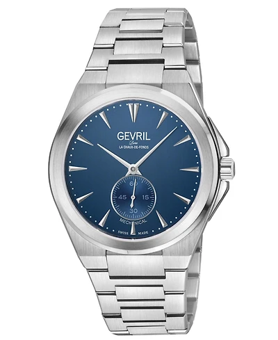 Gevril Men's Swiss Made Montauk Swiss Mechanical Silver Stainless Steel Bracelet Watch
