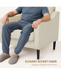homfan Mid Century Modern Accent Chair, Linen Upholstered Living Room Arm Chair with Wood Legs, Reading for Bedroom Apartment Adults Relaxation