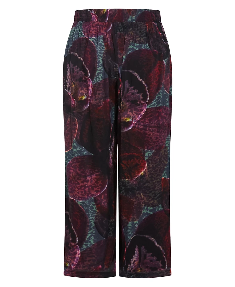 City Chic Plus Piper Orchid Print Wide Leg Pant