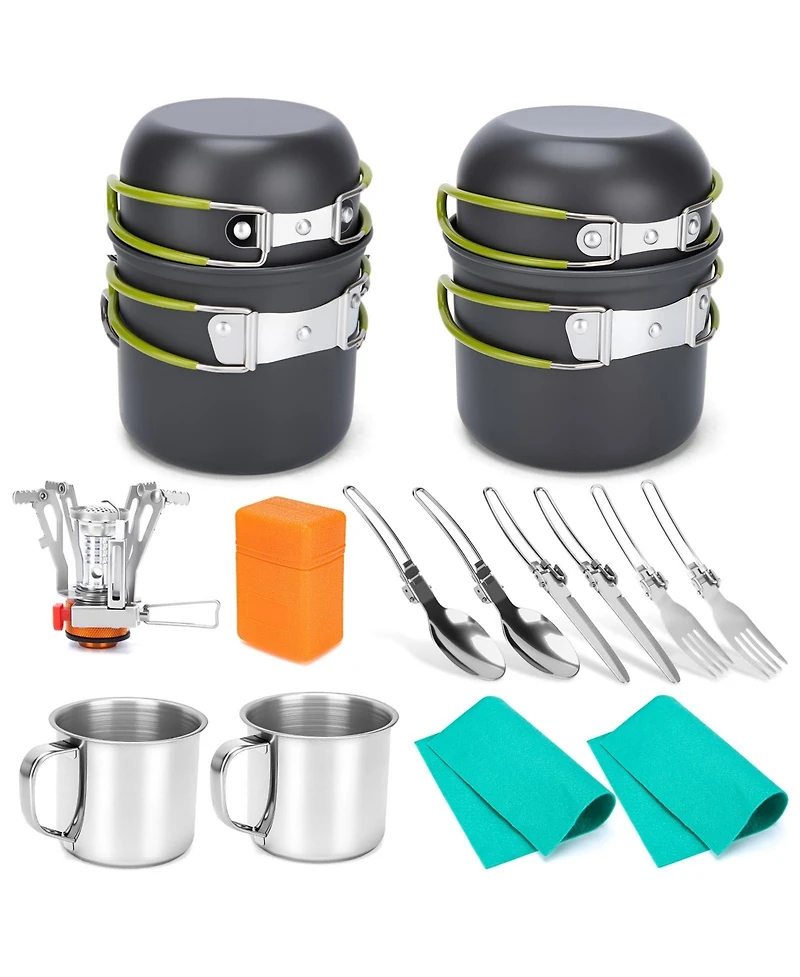 Piscifun 16 Piece Camping Cookware Mess Kit Lightweight Non Stick For Outdoor Hiking