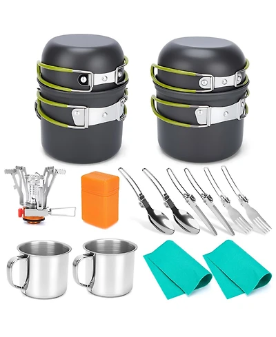 Piscifun 16 Piece Camping Cookware Mess Kit Lightweight Non Stick For Outdoor Hiking