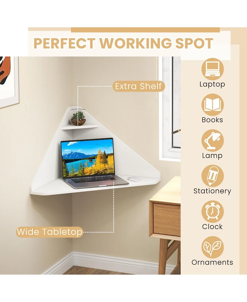 Gouun Floating Corner Desk, Wall-Mounted, Triangular
