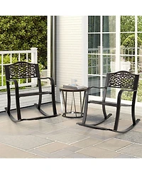 Gouun Cast Aluminum Outdoor Patio Rocking Chair with Footrest, Curved Armrests and Floral Backrest