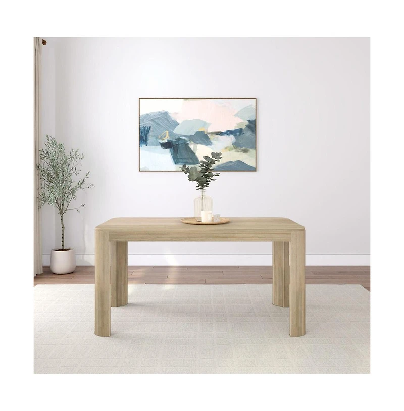 Plank+Beam Contour Dining Table, 60" Solid Wood Kitchen Table, Modern Round Table For 4, Wooden Rectangular Kitchen and Dining Table for Home, Blonde