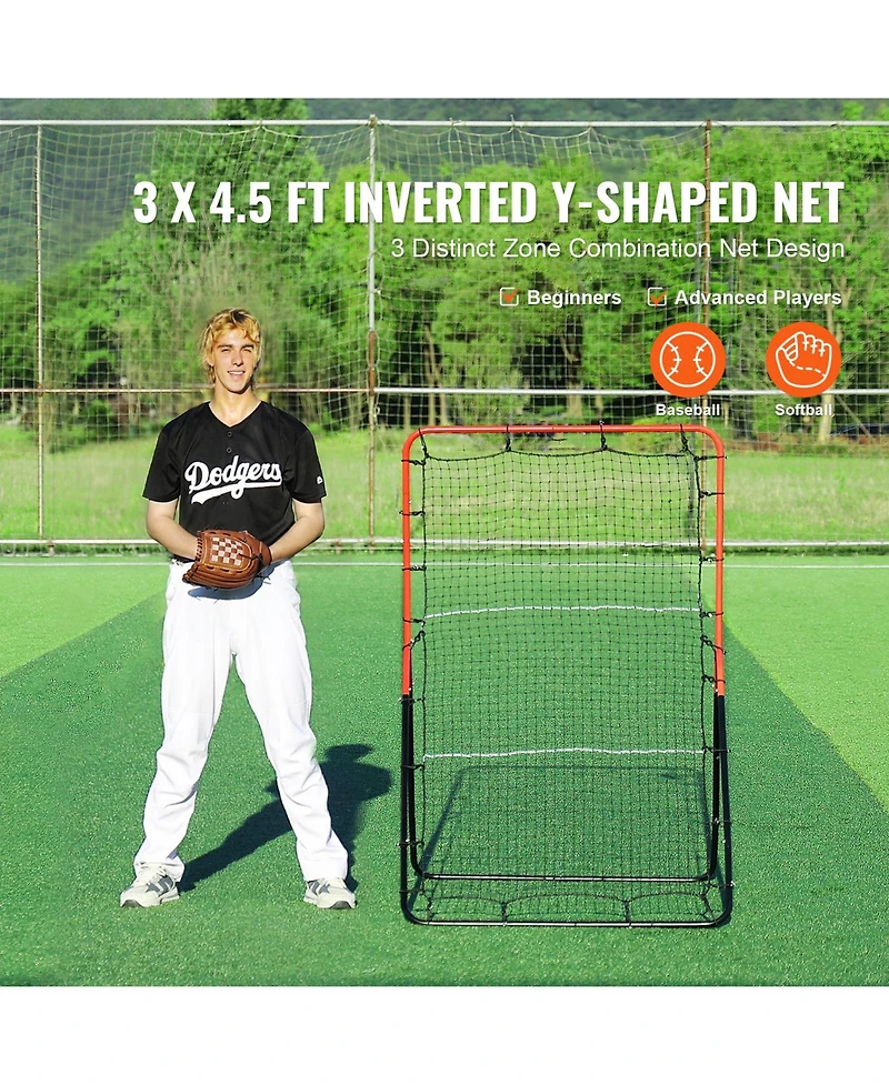 Hongge 3-Way Baseball and Softball Pitchback Rebounder Net 3 x 4.5 ft for Fielding and Throwing Practice