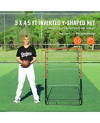 Hongge 3-Way Baseball and Softball Pitchback Rebounder Net 3 x 4.5 ft for Fielding and Throwing Practice