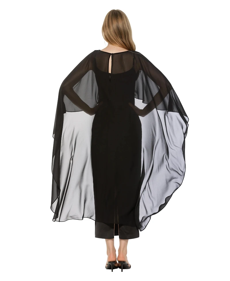 Alexia Admor Women's Cape-Sleeve Chiffon Overlay Boat Neck Satin Gown