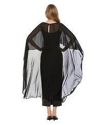 Alexia Admor Women's Cape-Sleeve Chiffon Overlay Boat Neck Satin Gown