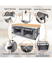 Piscifun Lightweight Aluminum Folding Camping Table With Storage Organizer Height Adjustable Portable Outdoor