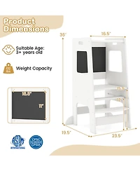 Hongge Adjustable Birch Wood Toddler Kitchen Tower with Chalkboards, Ages 3+