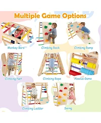 Hongge Foldable Wooden Jungle Gym with Swing and Monkey Bars, Ages 3+