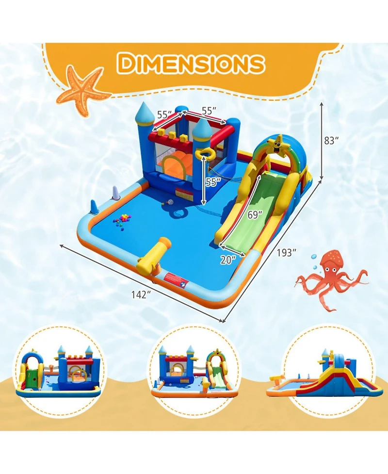 Hongge 193" x 142" x 83" Water Slide Bounce House with Climbing Wall, Supports 4 Children, Ages 3-12