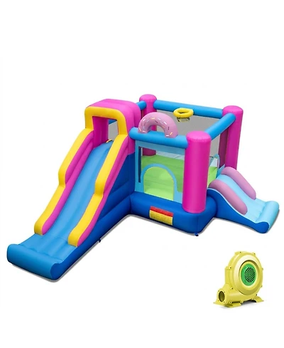 Hongge Inflatable Bounce House with Dual Slides and Basketball Hoop, 179" x 133" x 79", Ages 3-12