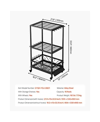 Hongge Mobile 10-Rod Fishing Pole Rack with Storage Shelves and 360 Degree Locking Wheels for Garage Organization