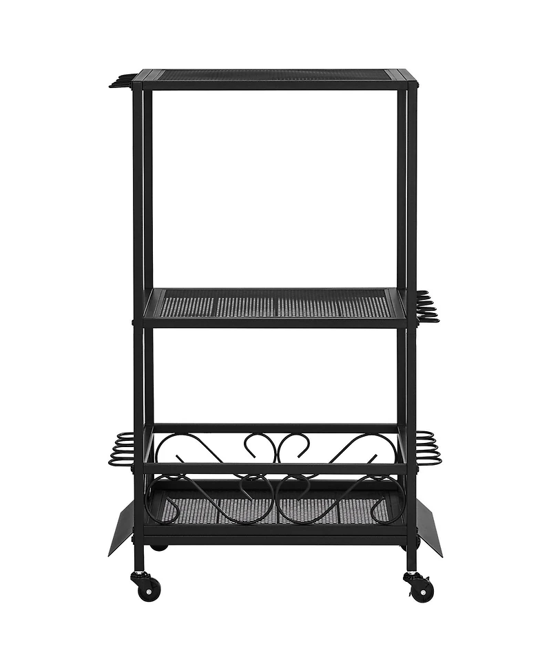 Hongge Mobile 10-Rod Fishing Pole Rack with Storage Shelves and 360 Degree Locking Wheels for Garage Organization