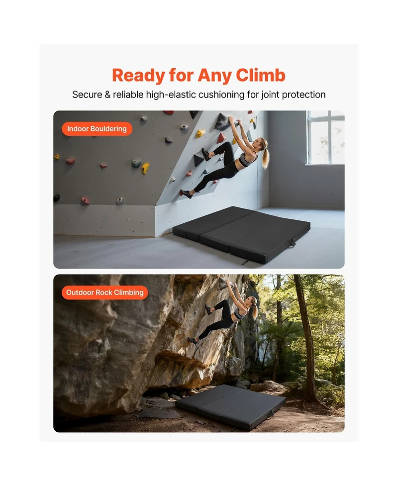 Hongge Tri-Fold Bouldering Crash Pad 67 x 48 in with Adjustable Backpack Straps for Indoor and Outdoor Climbing