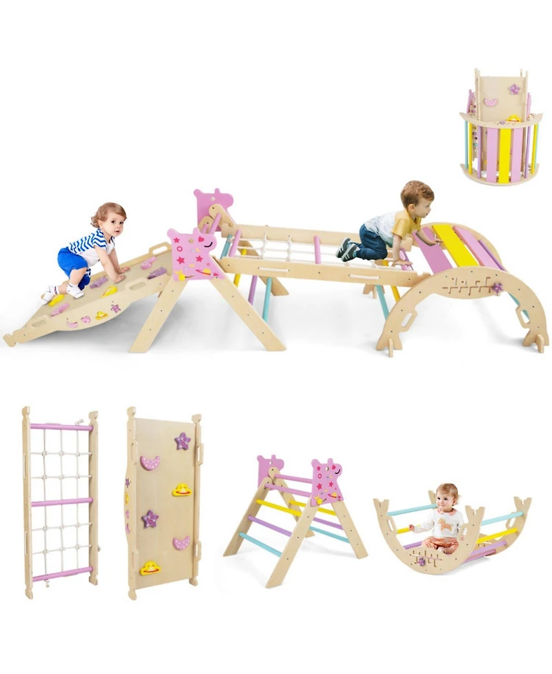 Hongge 8-in-1 Foldable Montessori Wooden Climbing Set, Ages 3+