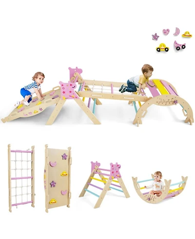 Hongge 8-in-1 Foldable Montessori Wooden Climbing Set, Ages 3+